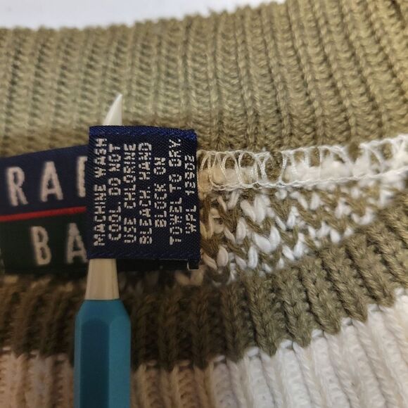 Trader Bay Vintage Argyle Knit Cotton Sweater Crewneck Sage Off White Men's L - Picture 6 of 8